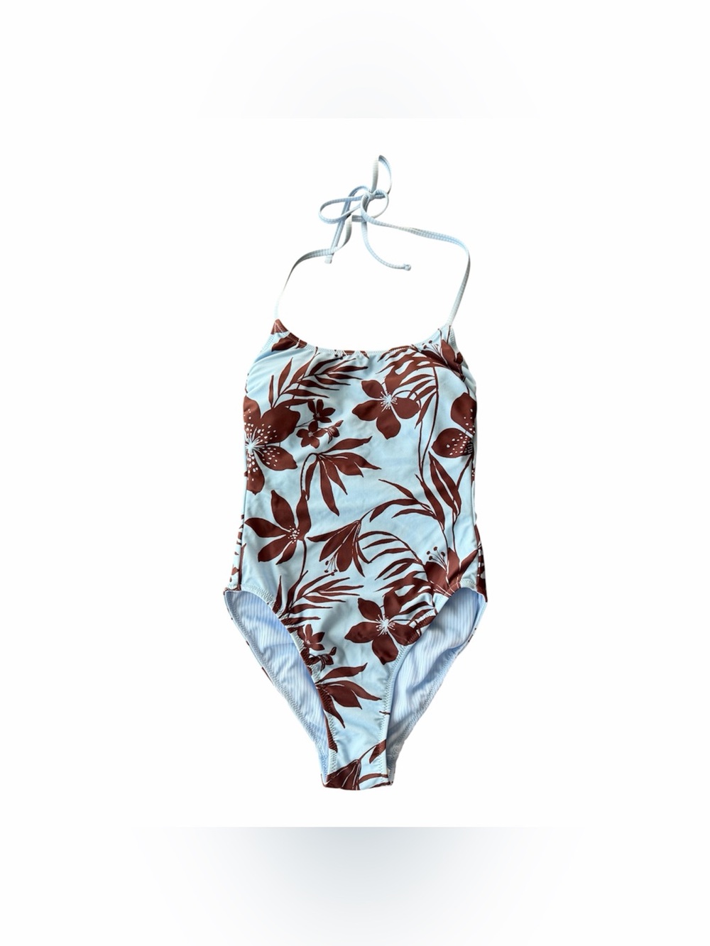 Shade & Shore Light Blue Floral Halter One-Piece Swimsuit | Size S